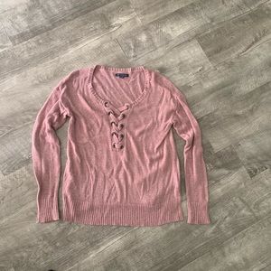 American Eagle Pink lace up sweater